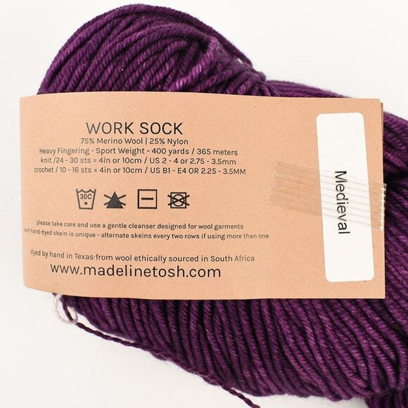 MadelineTosh Work Sock Yarn Merino Wool Nylon Hand-Dyed Medieval - Picture 3 of 3